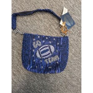 From India to You Blue Beaded Football Sequin Shoulder Bag Game Day NWT RN 75343